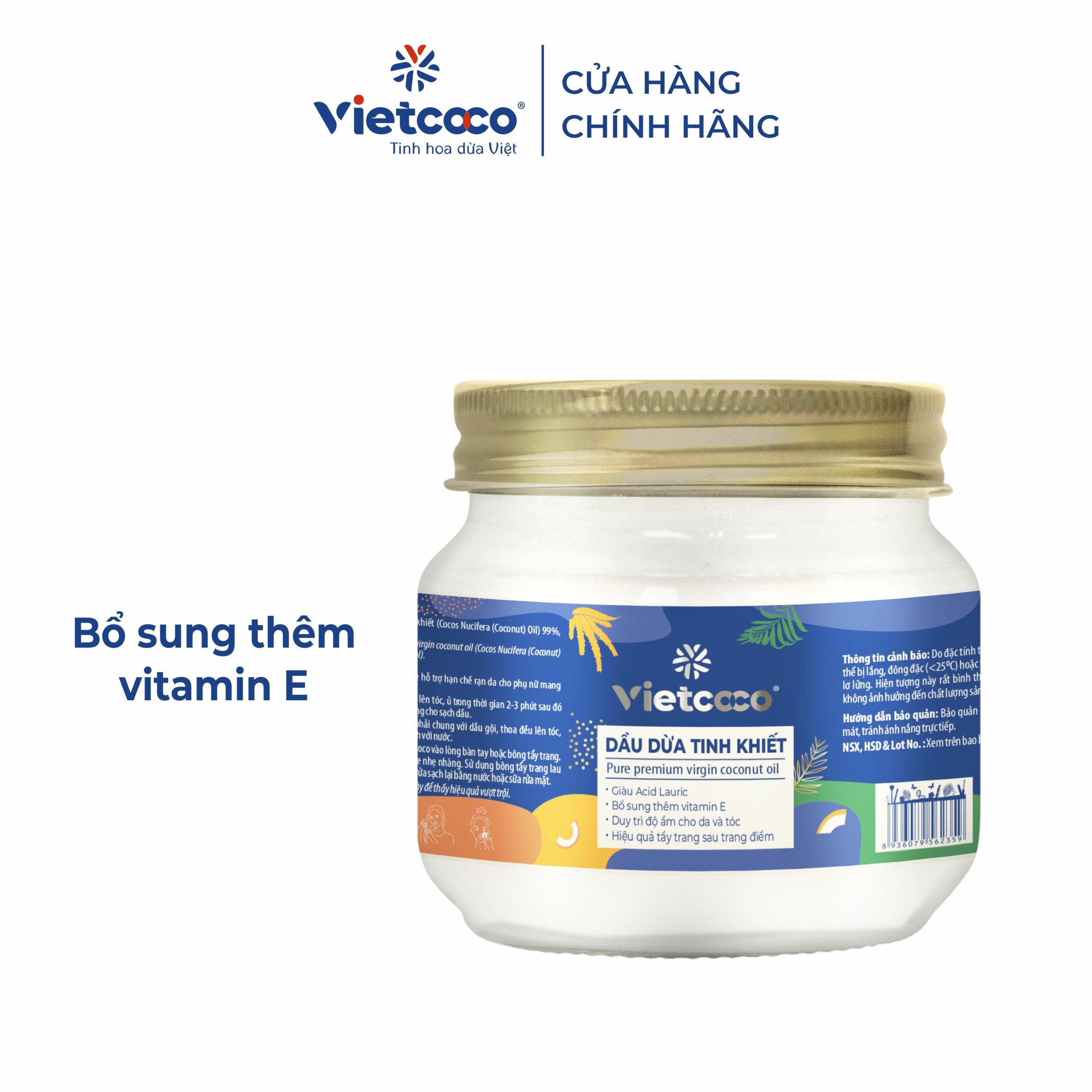 Dầu dừa tinh khiết mỹ phẩm VIETCOCO - keo thủy tinh 200ml